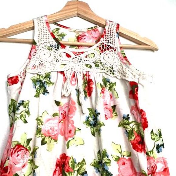 Soprano Girls Blouse White Red Floral Sleeveless Scoop Neck Stretch Lace XL (16) - Picture 7 of 10
